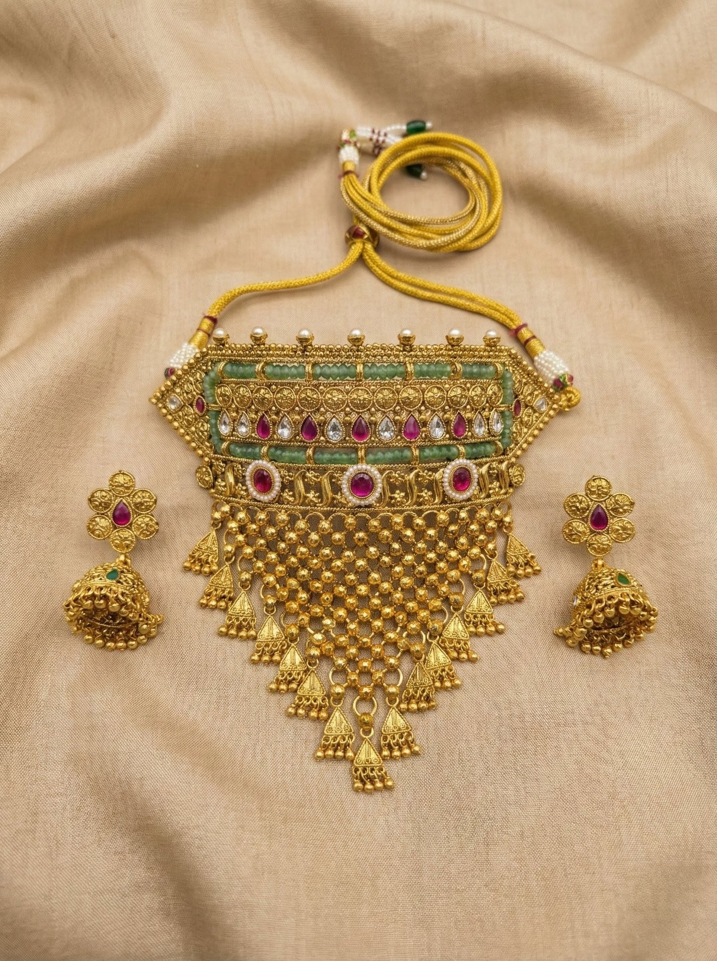 Main display view of the traditional Isha Premium Gold look Choker Necklace