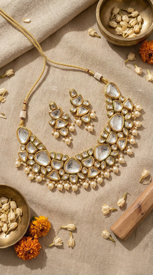 Main display view of the traditional Ziva Premium Kundan Necklace