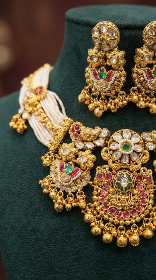 Alternate styling layout profile of Bindiya Gold Look Heritage Necklace Set