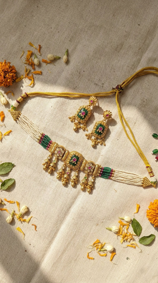 Main display view of the traditional Rashmika Premium Quality Heritage Choker Set