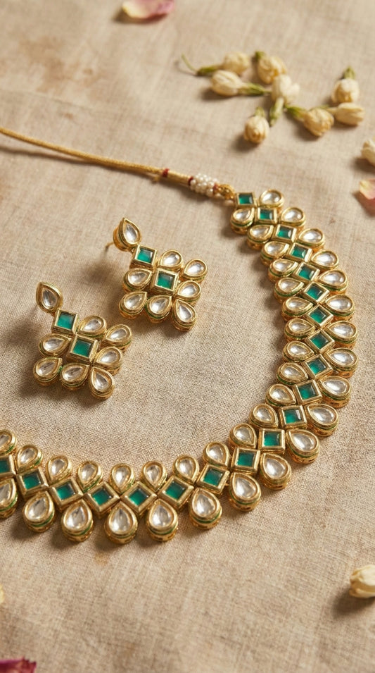 Main display view of the traditional Sanvi Premium Kundan Necklace
