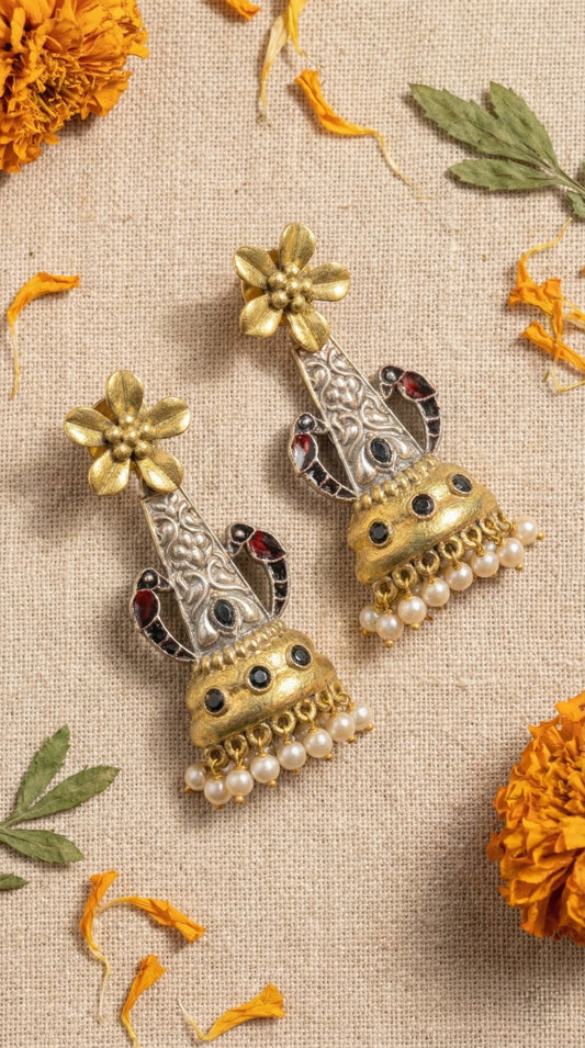 Main display view of the traditional Shrija Oxidised Earrings