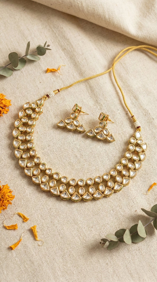 Main display view of the traditional Indira Premium Kundan Necklace