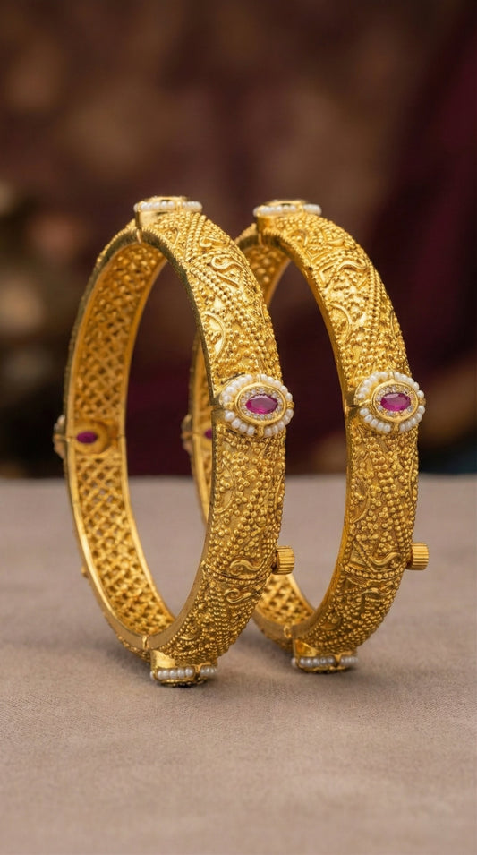 Alternate styling layout profile of Parul Plain Gold look Swaroski Bangles (Openable)