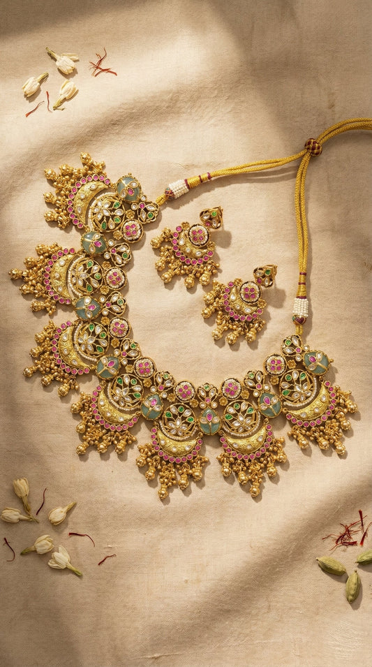 Main display view of the traditional Paloma Heritage Golden look Necklace Set