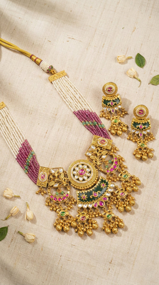 Main display view of the traditional Sanjana Premium Heritage Necklace Set