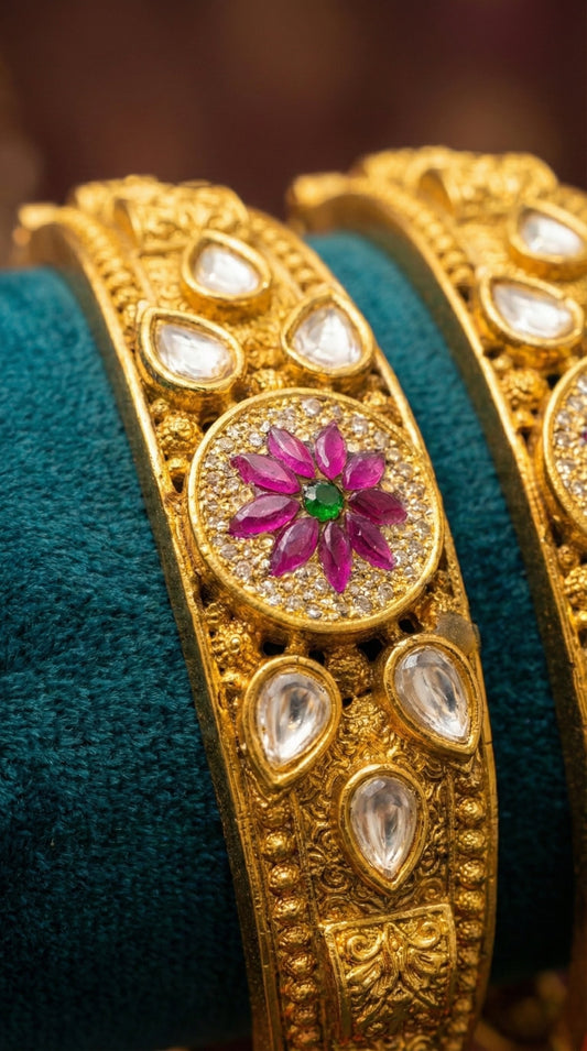 Alternate styling layout profile of Varsha Rajwadi Swaroski Kundan Bangles (Openable)
