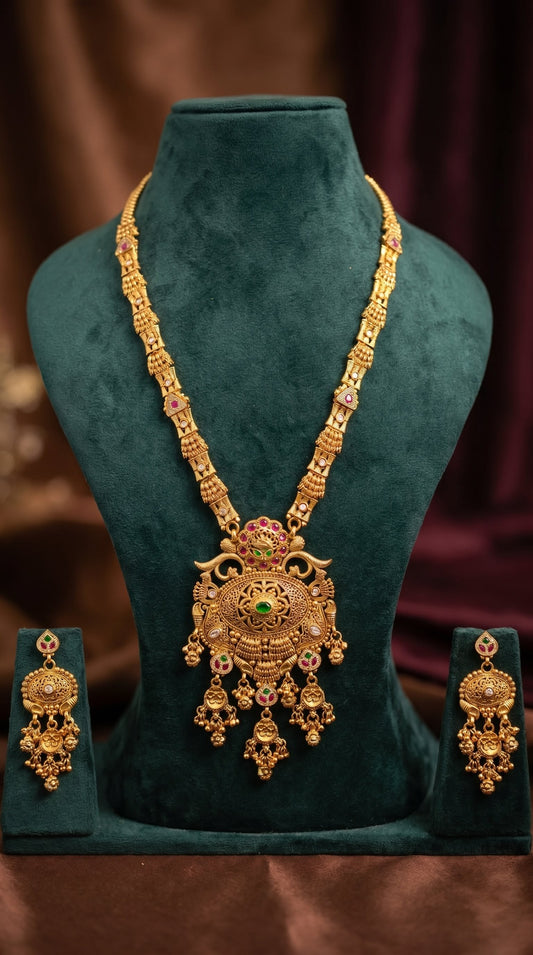 Premium antique gold Rajwadi necklace set for bridal and festive wear