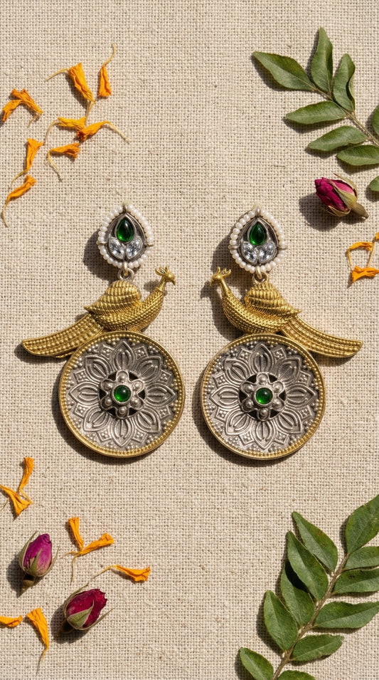 Main display view of the traditional Meera Oxidised Earrings