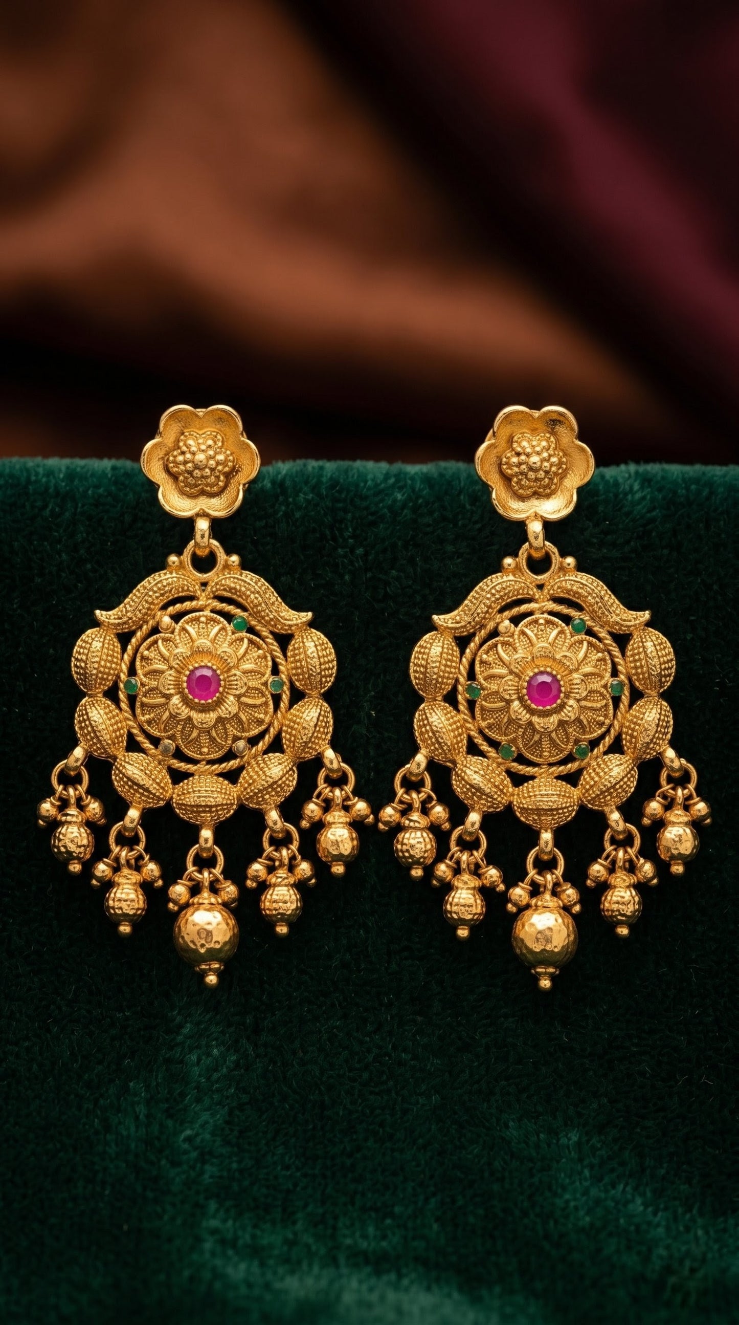 Matching statement earrings from Pramila gold look necklace set
