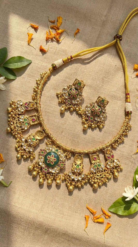 Main display view of the traditional Swati Gold Look Heritage Hasli Set