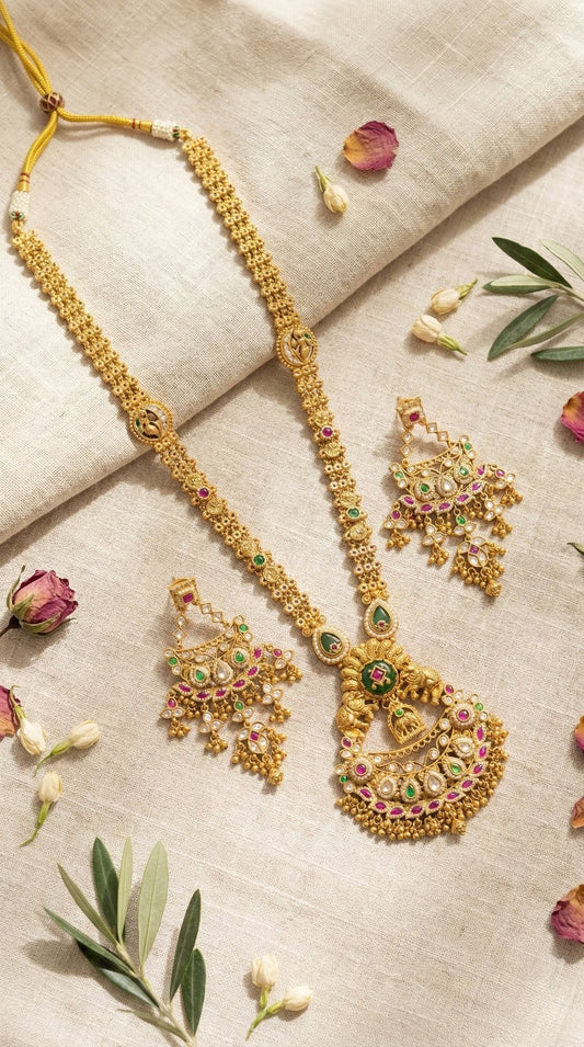 Main display view of the traditional Samriddhi Antique Golden Heritage Longset