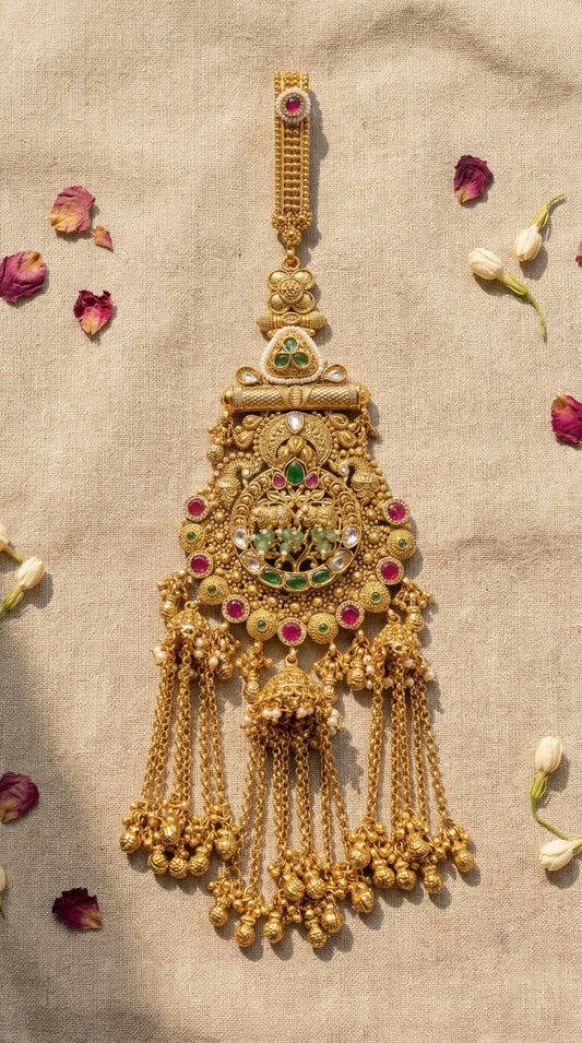 Shruti premium Rajwadi bridal juda pin antique gold hair accessory