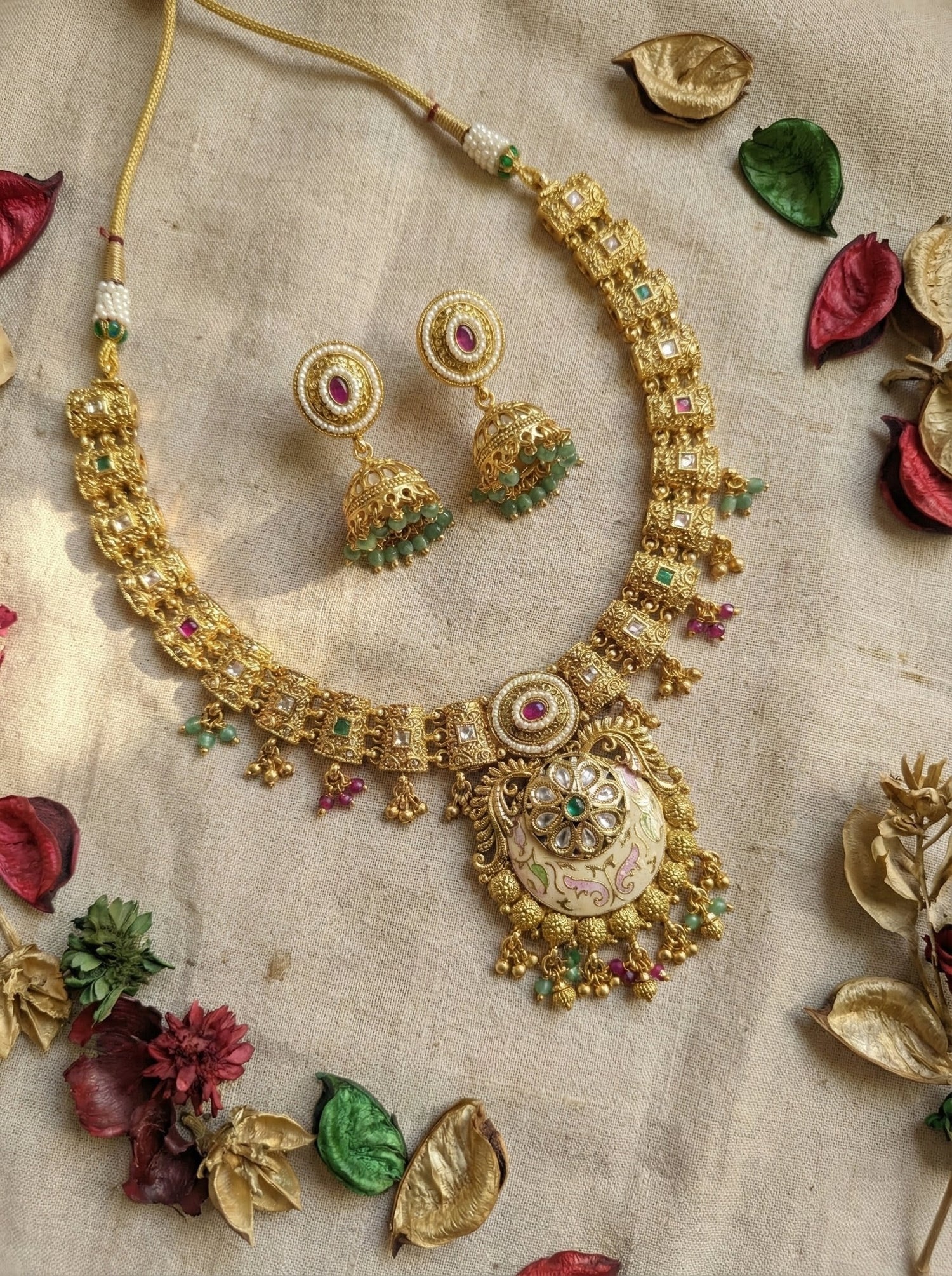Bridal heritage necklace set with antique ethnic jewellery design