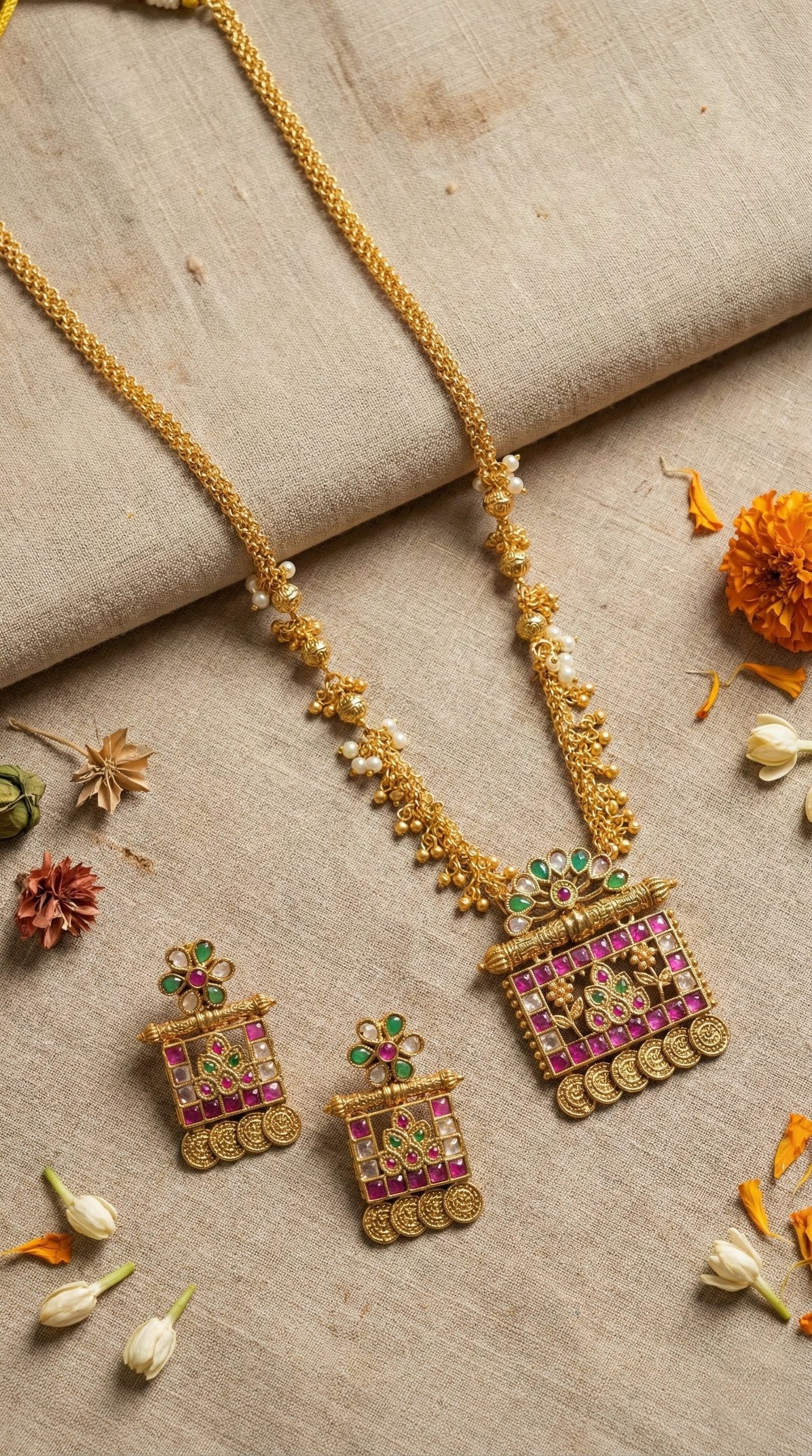 Ethnic chain pendant set with antique Indian jewellery styling
