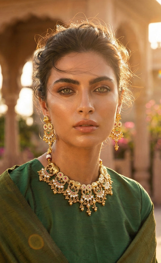 Alternate styling layout profile of Subhadra Heritage Elephant Necklace