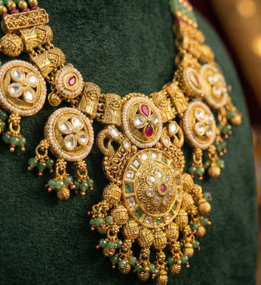 Alternate styling layout profile of Kamini Antique Gold Necklace Set