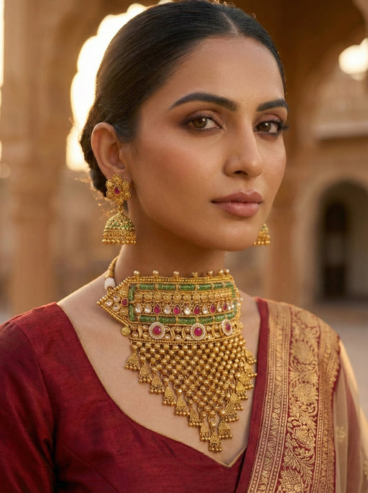 Alternate styling layout profile of Isha Premium Gold look Choker Necklace