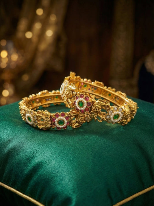 Alternate styling layout profile of Mahek Elephant Antique Bangles (Openable)
