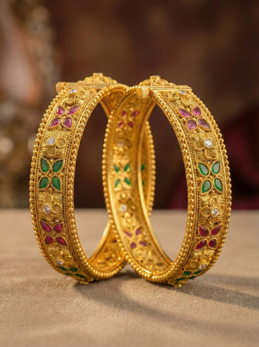 Alternate styling layout profile of Sara Gold Look Rajwadi Bangles (Openable)