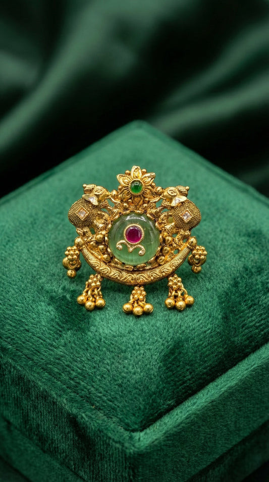 Alternate styling layout profile of Anubha Antique Gold Finger Ring