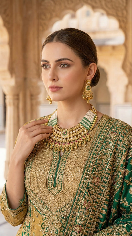 Alternate styling layout profile of Kalindi Real Gold Look Heritage Necklace Set