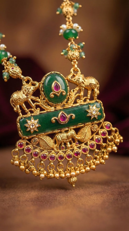 Alternate styling layout profile of Juhi Elephant Heritage Chain Pendant Set