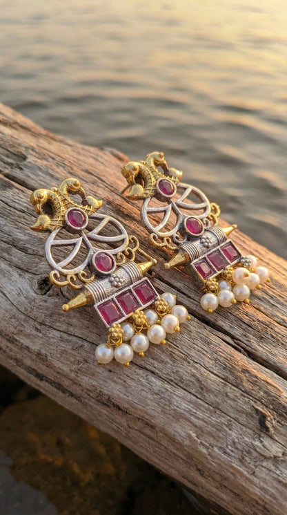 Shubhra Oxidised Double Tone Earrings