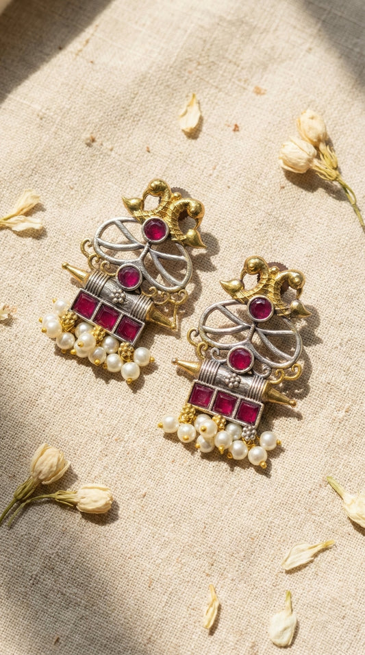 Shubhra Oxidised Double Tone Earrings