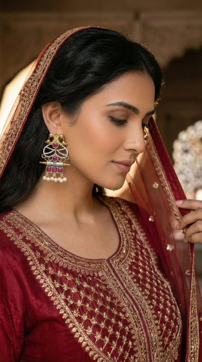 Shubhra Oxidised Double Tone Earrings