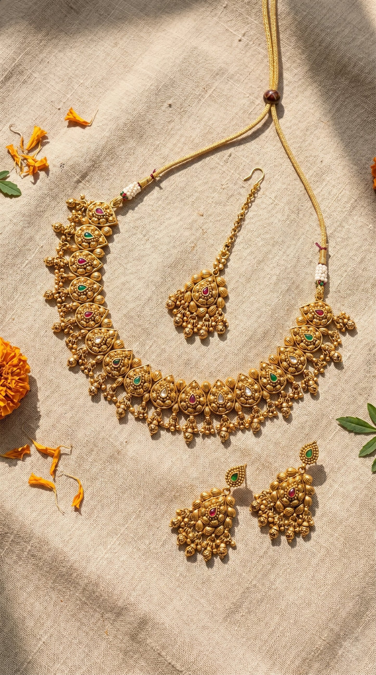 Aarushi gold look necklace set with matching earrings for women
