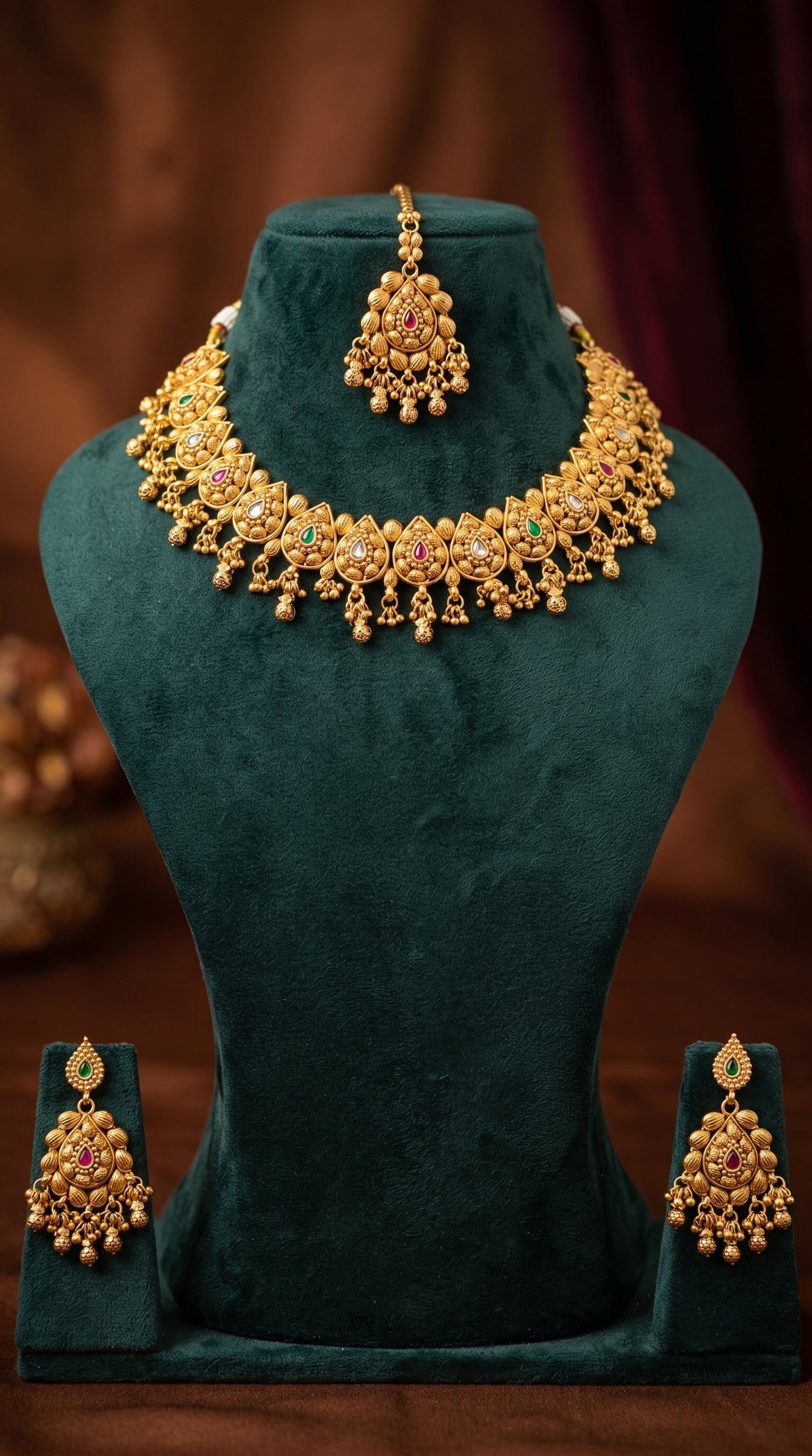 Traditional gold look necklace set for wedding and festive wear