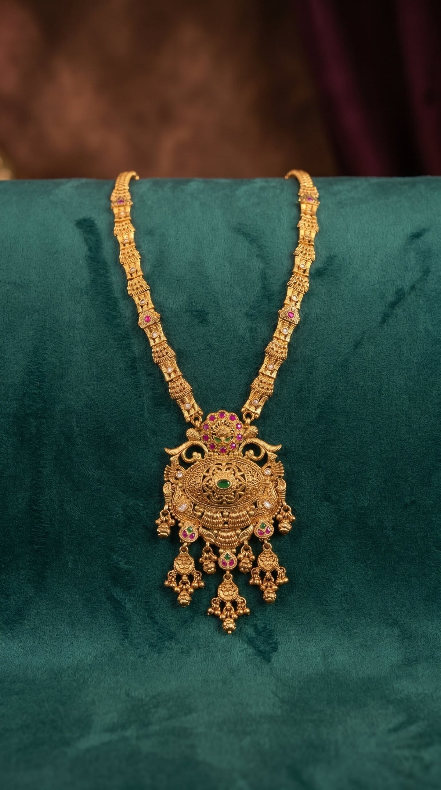 Detailed antique gold Rajwadi pendant necklace design with traditional craftsmanship
