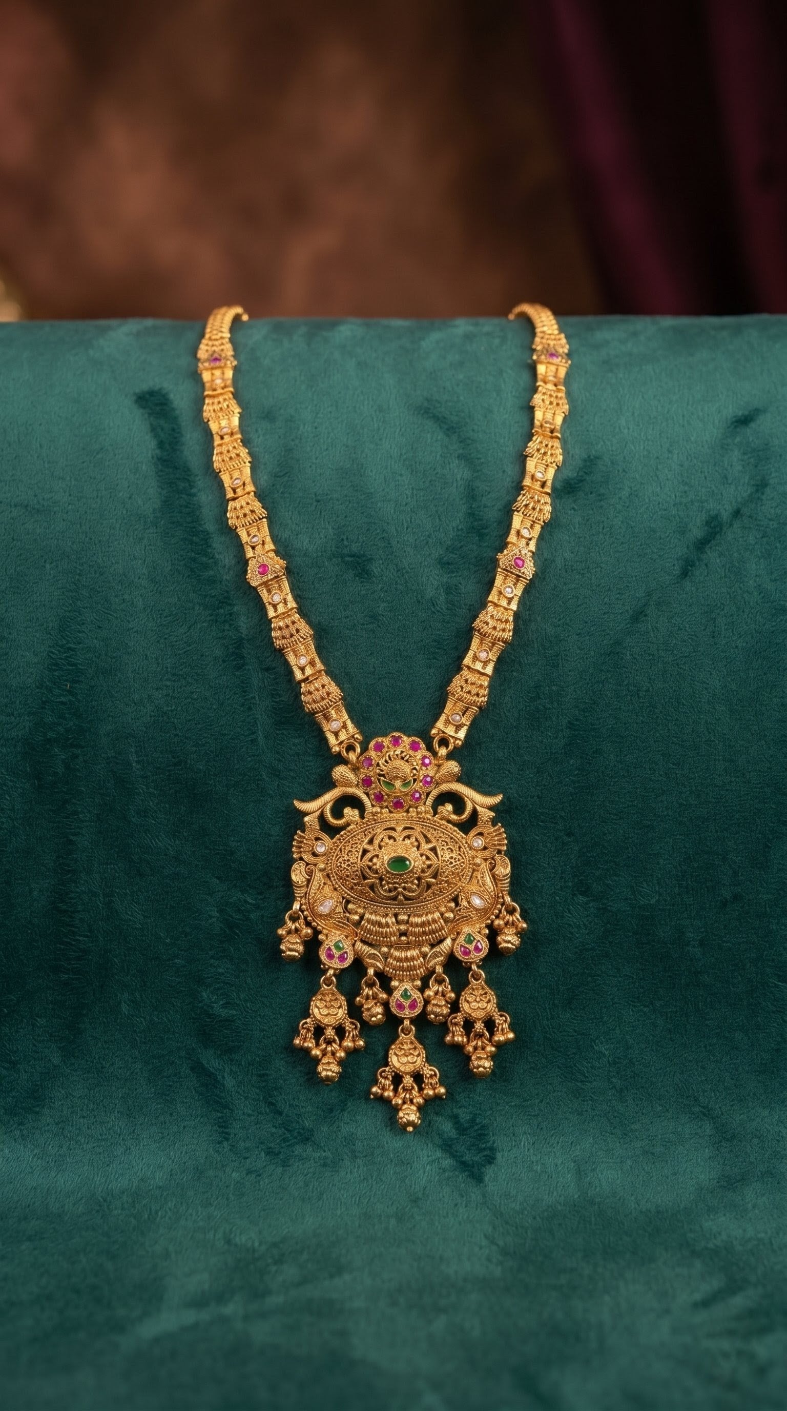 Detailed antique gold Rajwadi pendant necklace design with traditional craftsmanship
