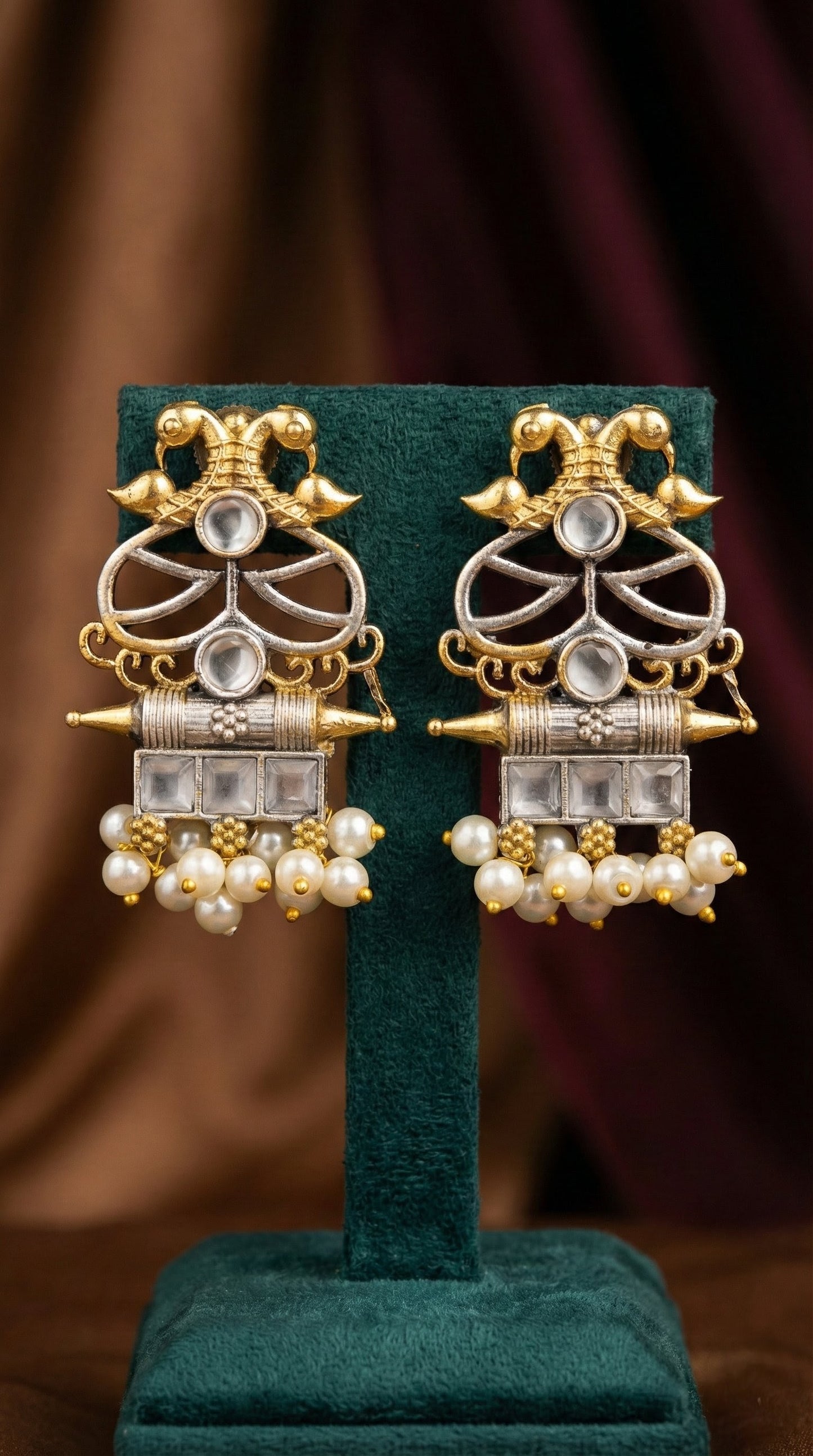 Shubhra Oxidised Double Tone Earrings