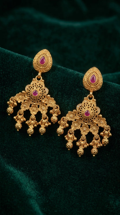 Jisha Rajwadi Long Necklace Set in Antique Gold Finish
