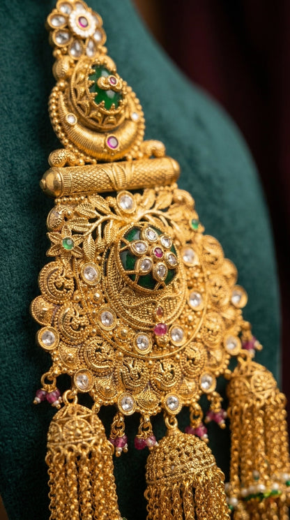 Antique gold Rajwadi juda pin for bridal hairstyle