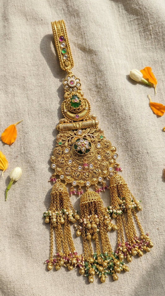 Kritika antique gold bridal juda pin traditional hair accessory for women
