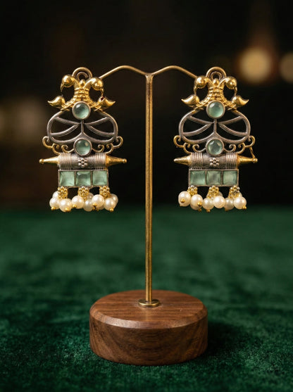 Shubhra Oxidised Double Tone Earrings