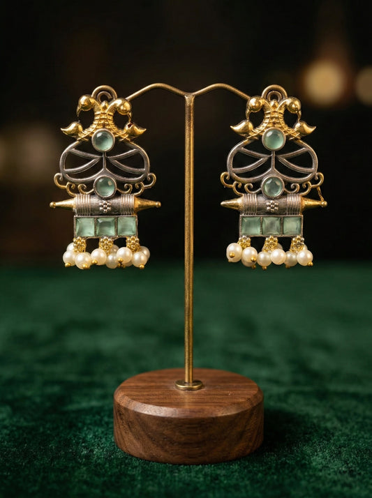 Alternate styling layout profile of Shubhra Oxidised Double Tone Earrings