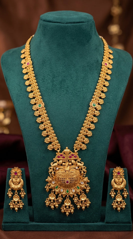 Traditional Rajwadi long necklace set for bridal and festive wear