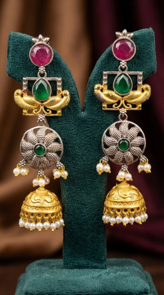 Alternate styling layout profile of Reet Oxidised Earrings