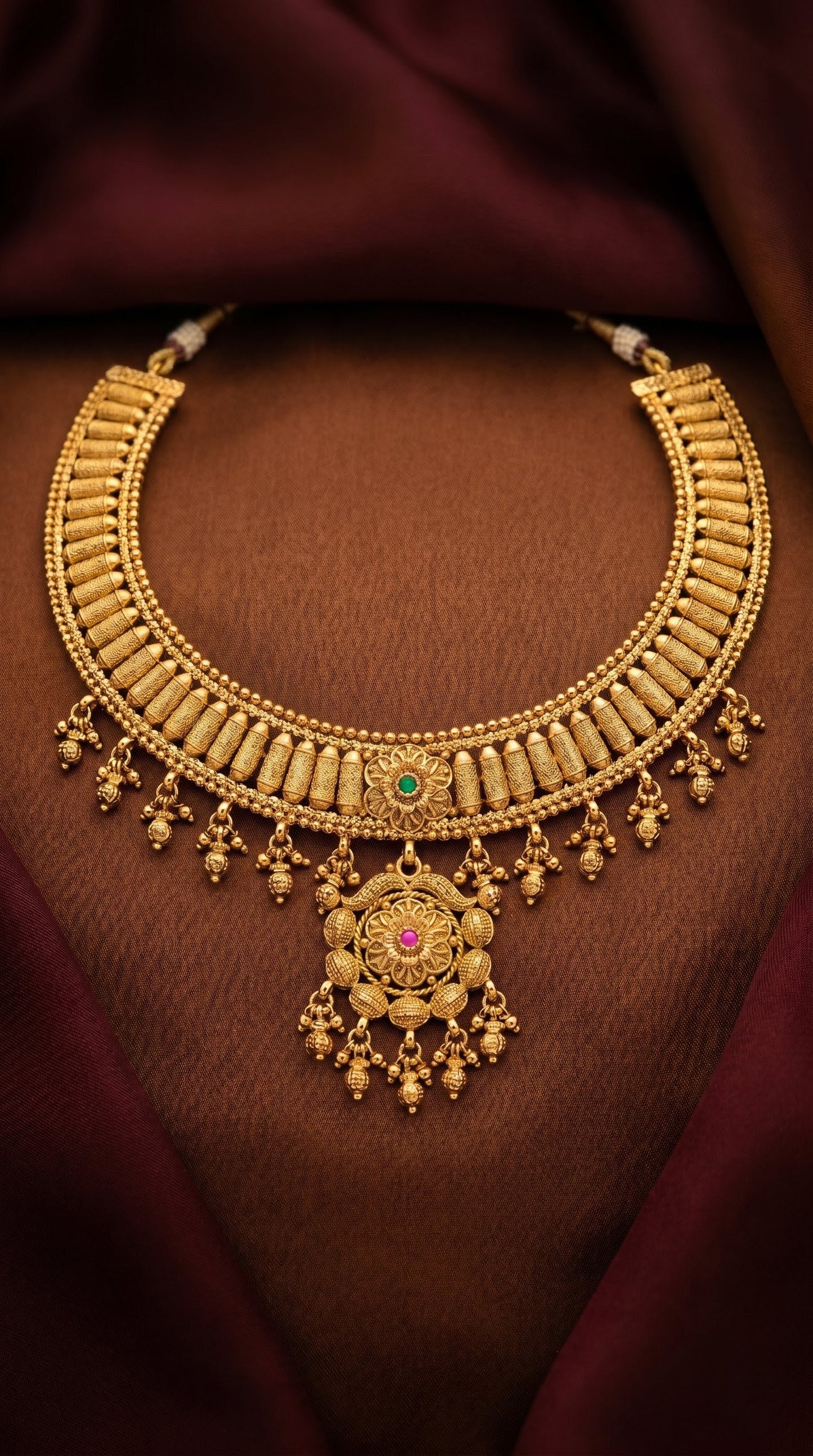 Traditional bridal gold look rajwadi necklace set for weddings and festive wear