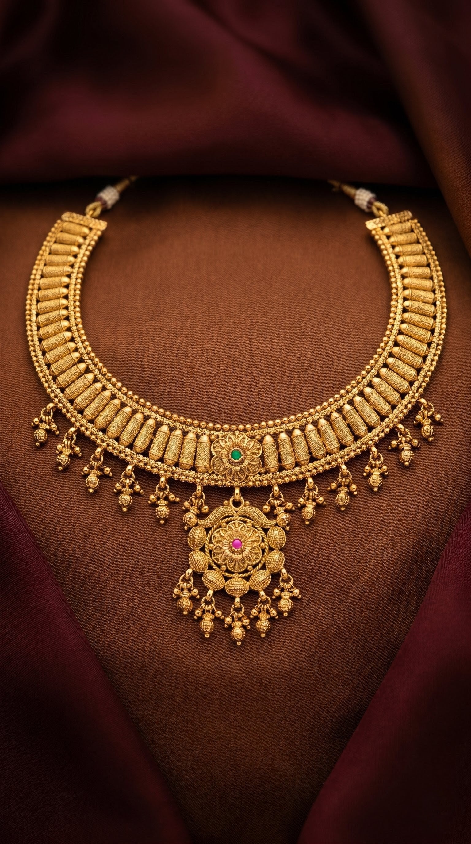 Traditional bridal gold look rajwadi necklace set for weddings and festive wear