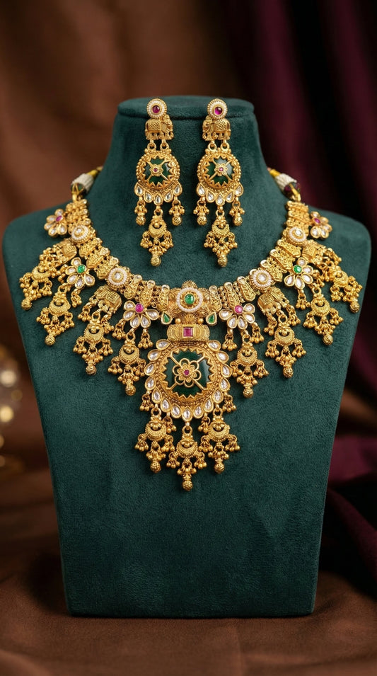 Traditional Rajwadi bridal necklace set for lehenga and saree styling