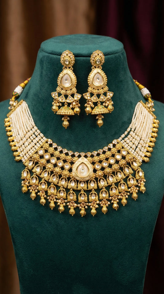 Alternate styling layout profile of Kalindi Real Gold Look Heritage Necklace Set