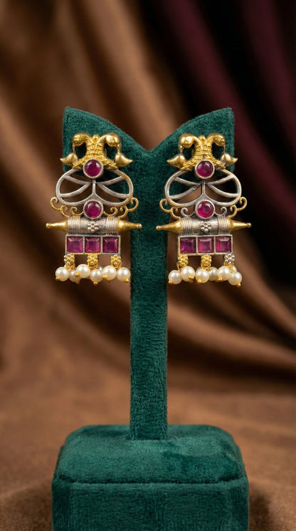 Shubhra Oxidised Double Tone Earrings