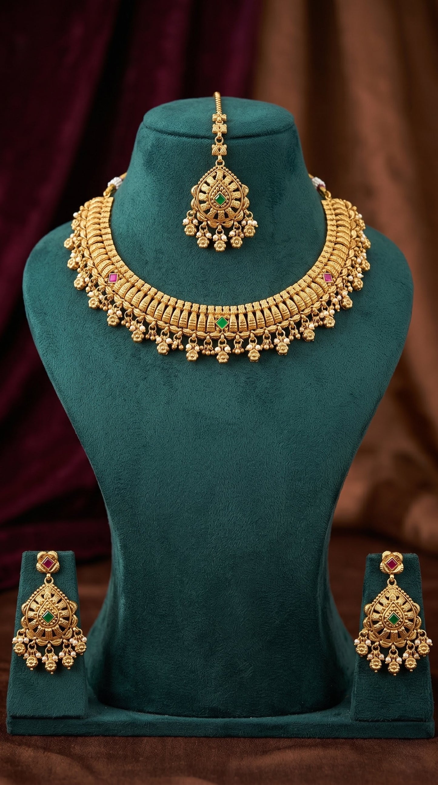 Traditional gold look necklace set for wedding and festive wear