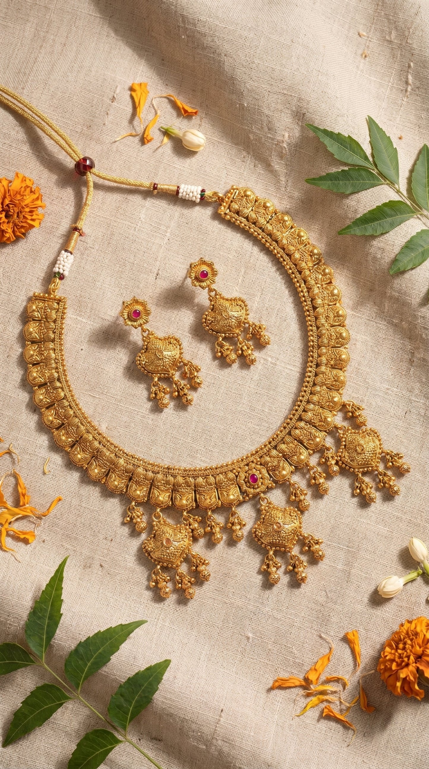 Sayani gold look necklace set with matching earrings for women