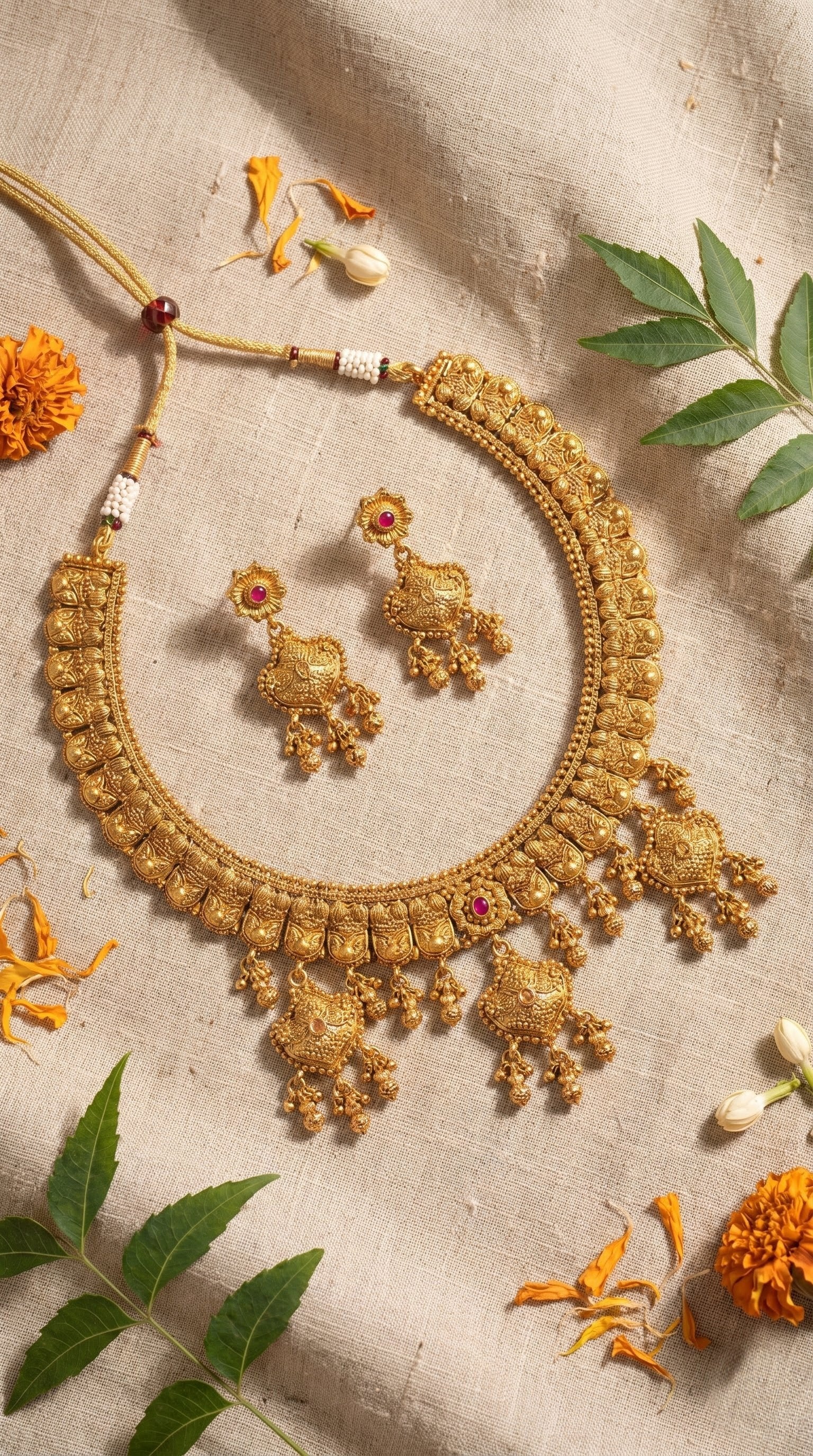 Sayani gold look necklace set with matching earrings for women